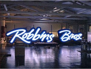Completed sign manufactured for Robbins Bros.