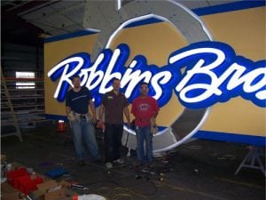 Behind the sign - completed sign manufactured for Robbins Bros.