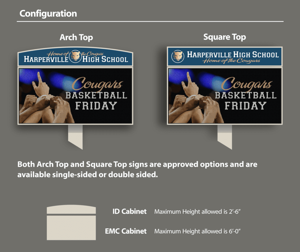 Arch Top and Square Top Configuration for school signs