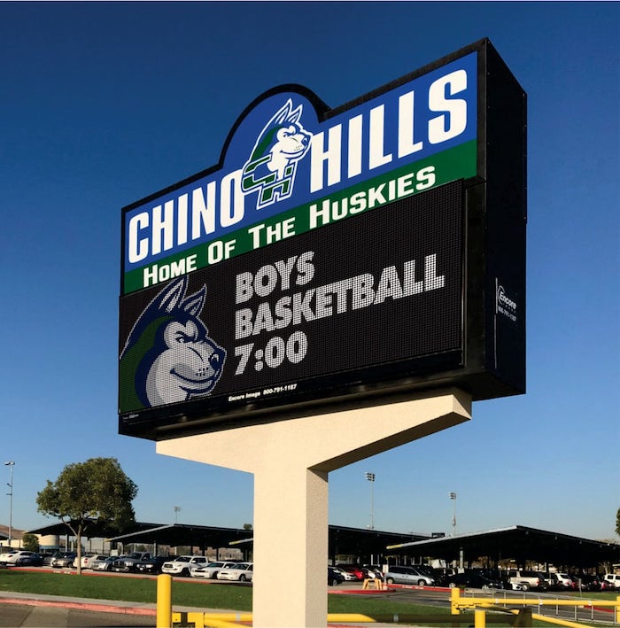 Chino Hills, Home of the Huskies renovated school sign